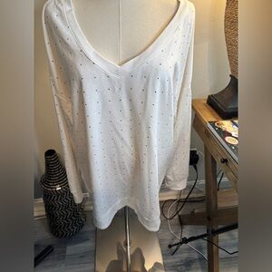 The Sweatshirt Project White Polka Dot V-Neck Women's Sweatshirt XL